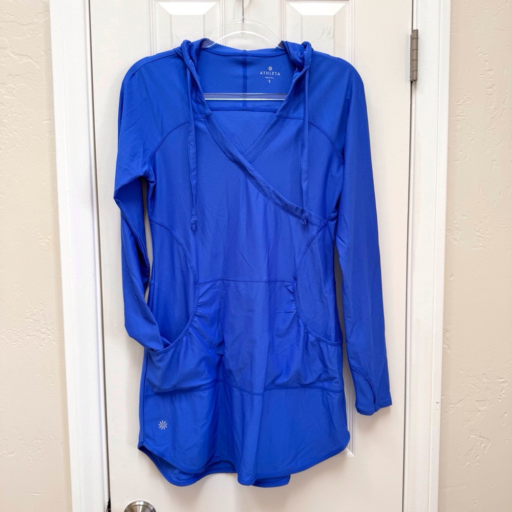 Athleta Wick-It Wader Long Sleeve Hoodie Swimsuit Coverup Bora Bora Blue Small - Picture 3 of 11